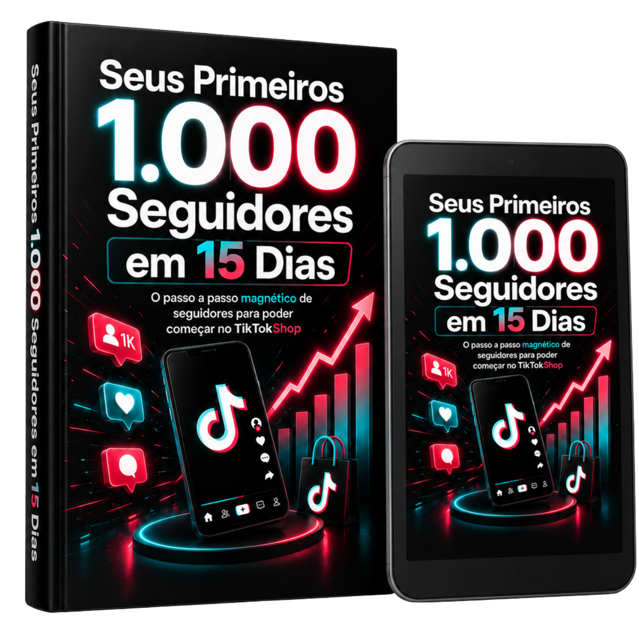 Guia Seus primeiros 1.000 seguidores em 15 dias — livro e tablet